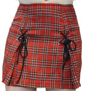 Lip Service Plaid Pleated Mini Skirt Goth Punk Schoolgirl Laceup Sz M 6 8 Preppy